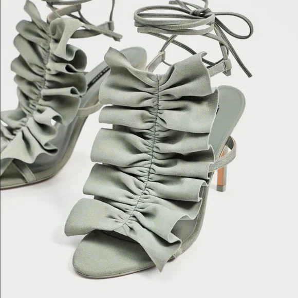 ZARA 100% LEATHER RUFFLE LACE UP HIGH HEELS STILETTO BRAND NEW WITH TAGS - Picture 6 of 6